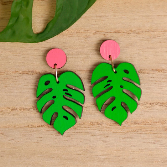 LE CHIC MIAMI - Monstera Pink Dot Dangles