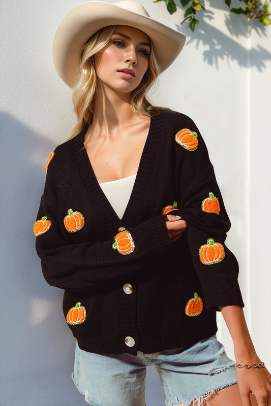 Double Take Pumpkin Button Up Long Sleeve Cardigan