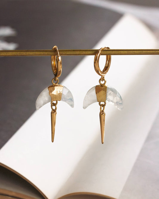 Luna Norte - Moonstone Crescent Horn Spike Huggie Hoop Earrings
