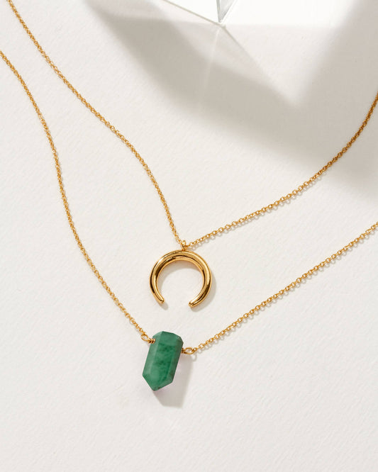 Luna Norte - Gemstone Point Necklace Set- Emerald