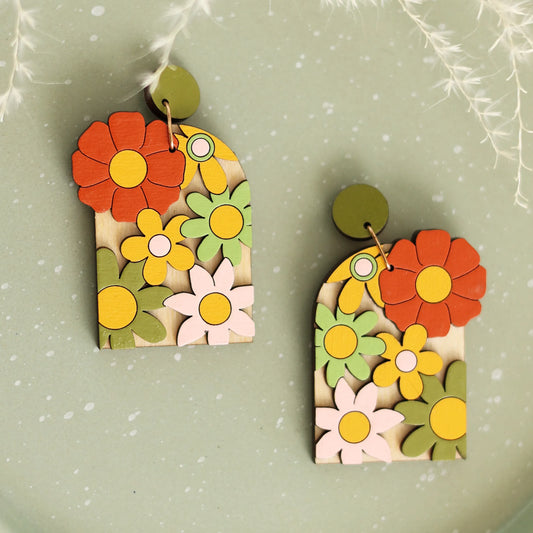 LE CHIC MIAMI - 70s Burnt Orange Floral Arch Earrings