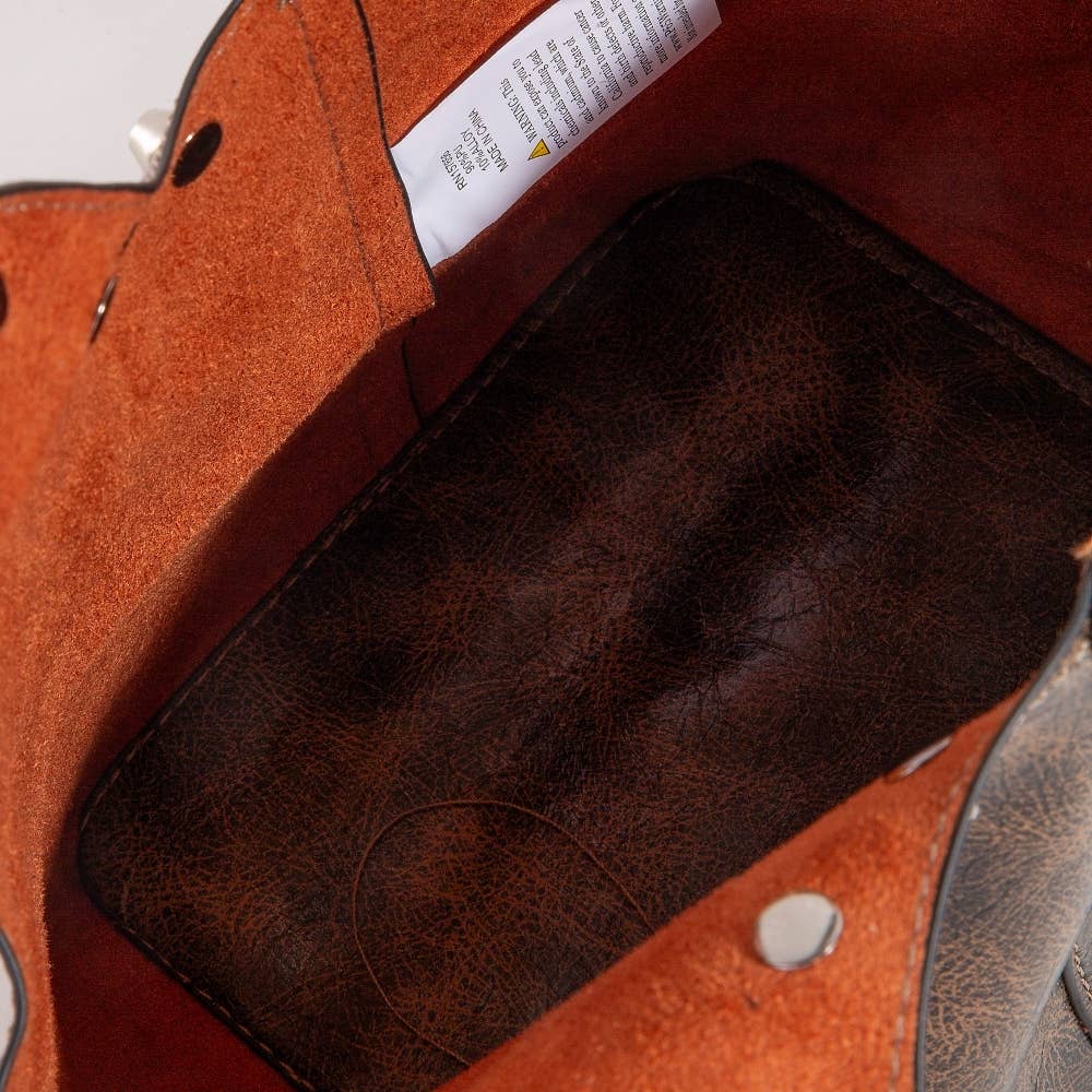 Fame Accessories - Leather And Studs Bucket Bag *COMING SOON*