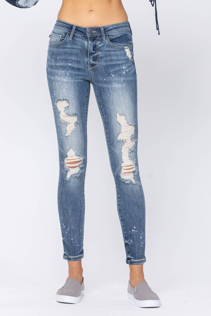 Judy Blue Jeans - MID-RISE SKINNY BLEACH SPLATTER DESTROYED