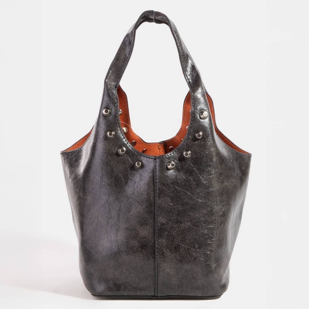 Fame Accessories - Leather And Studs Bucket Bag *COMING SOON*