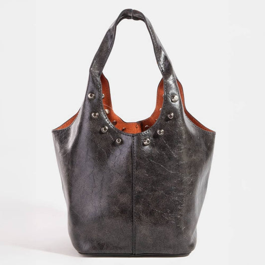Fame Accessories - Leather And Studs Bucket Bag *COMING SOON*