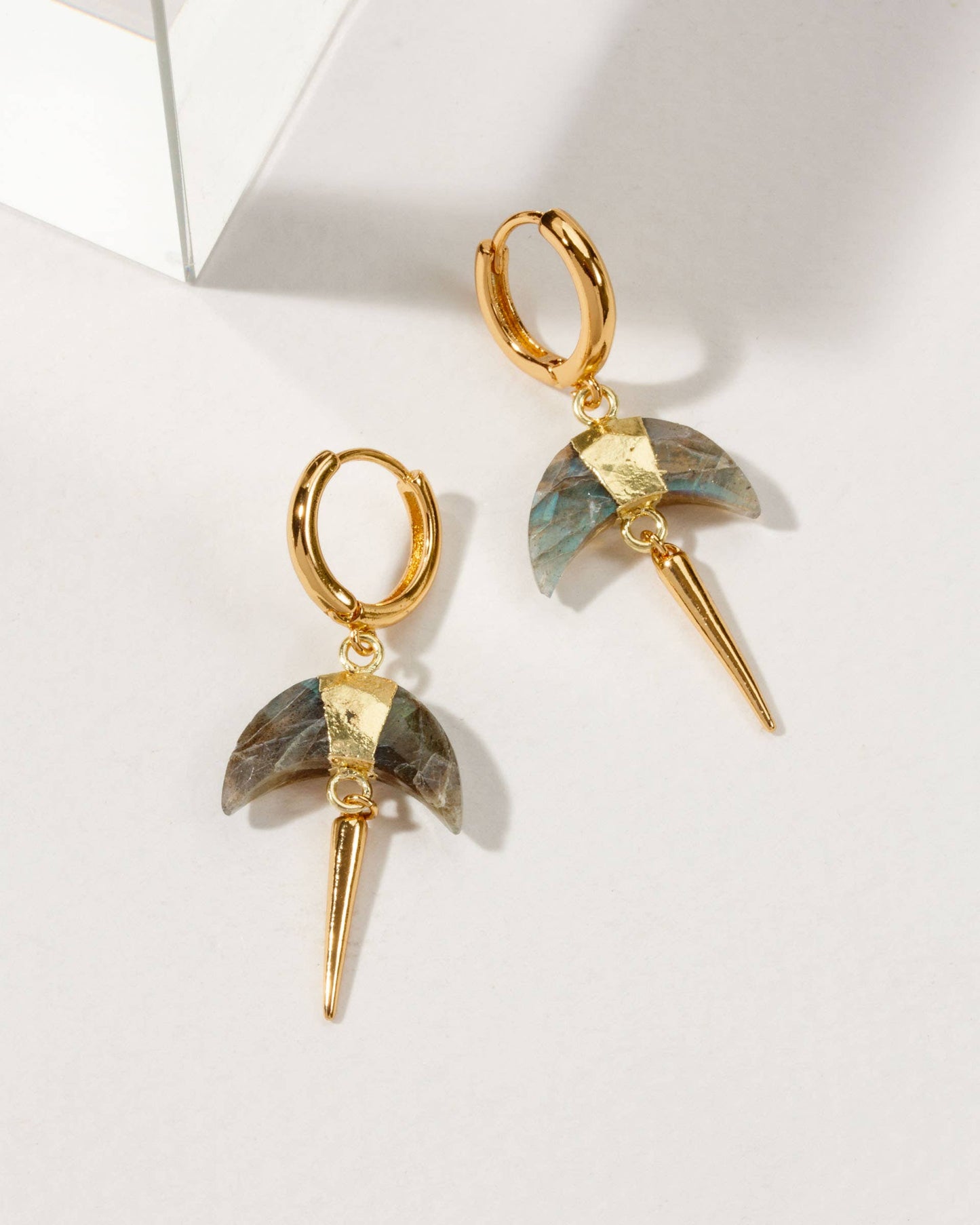 Luna Norte - Labradorite Crescent Horn Spike Huggie Hoop Earrings