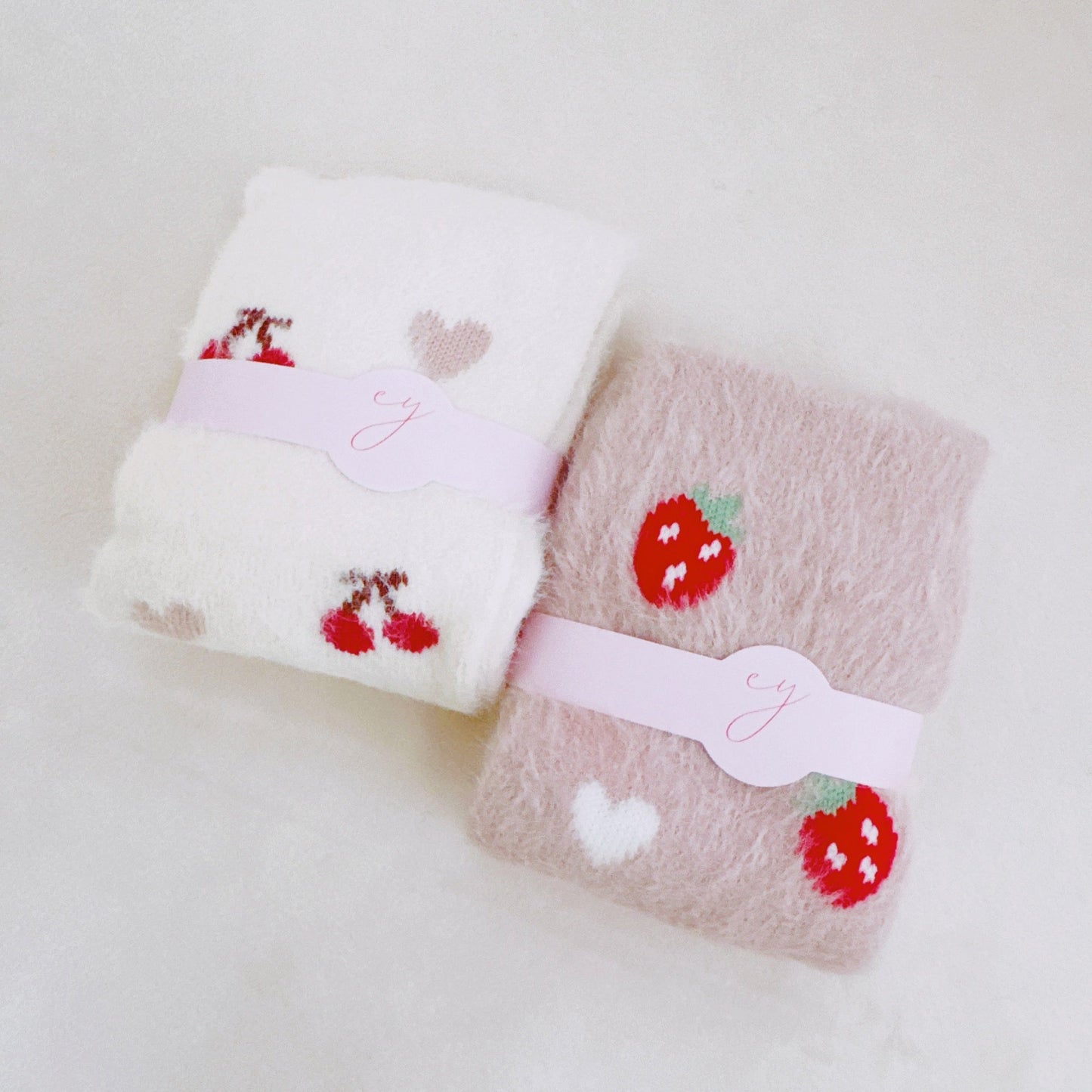 Cherry And Strawberry Fuzzy Socks Set Of 2-1