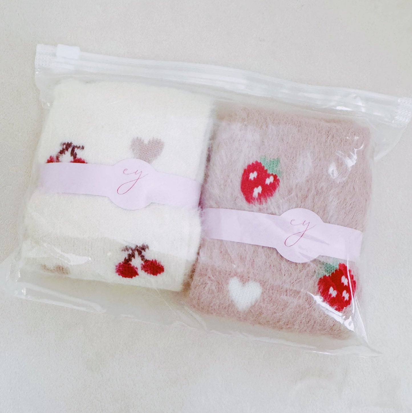 Cherry And Strawberry Fuzzy Socks Set Of 2-3