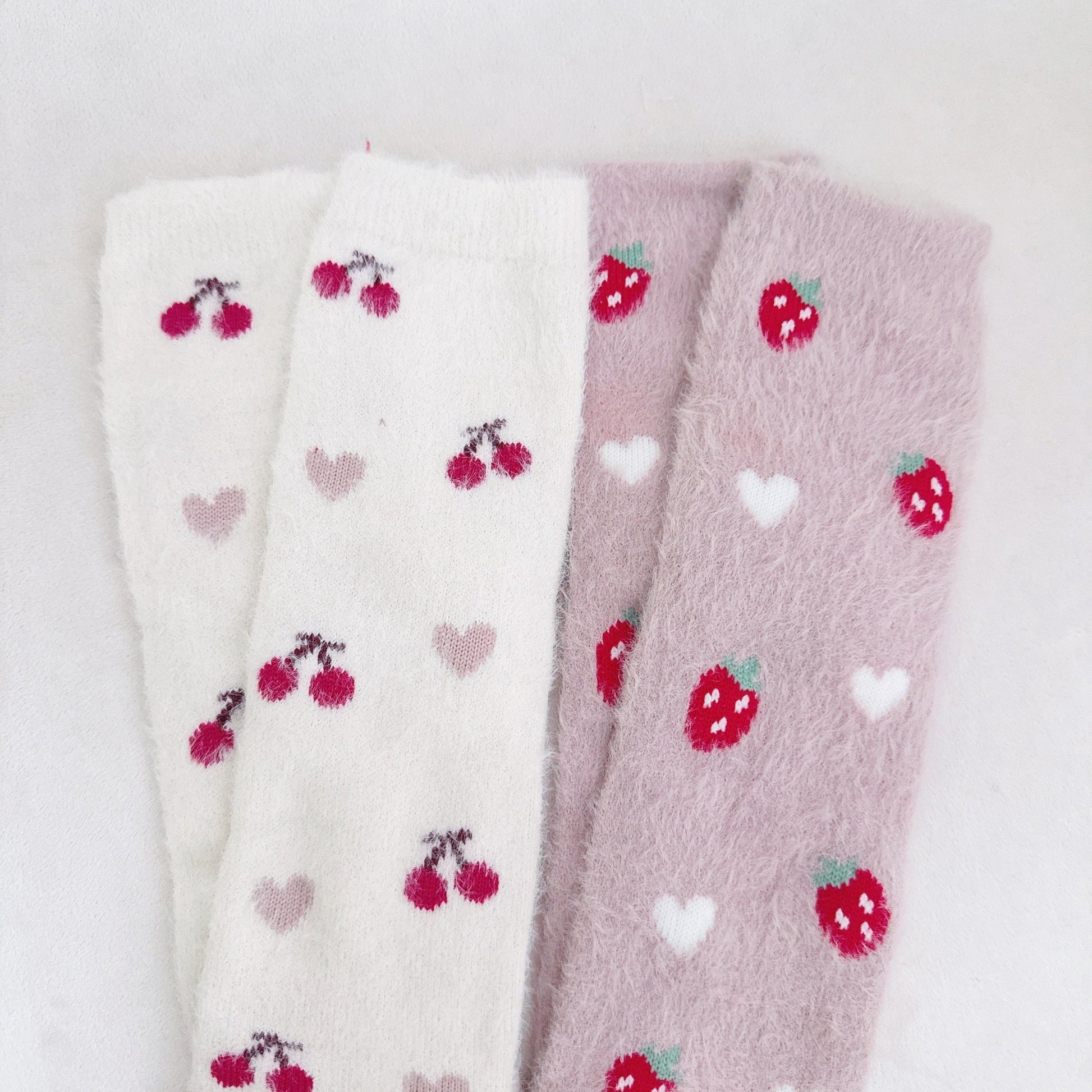 Cherry And Strawberry Fuzzy Socks Set Of 2-0