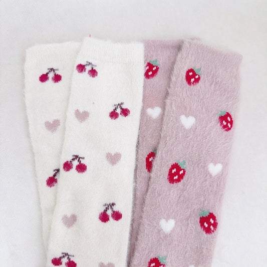 Cherry And Strawberry Fuzzy Socks Set Of 2-0