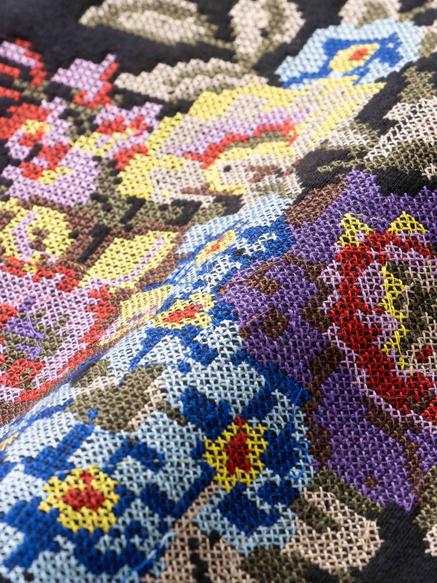 Cross Stitch Floral Sweatshirt-Black-3