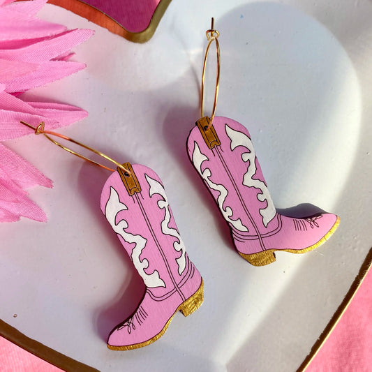 Pink Cowgirl Boot Hoop Earrings