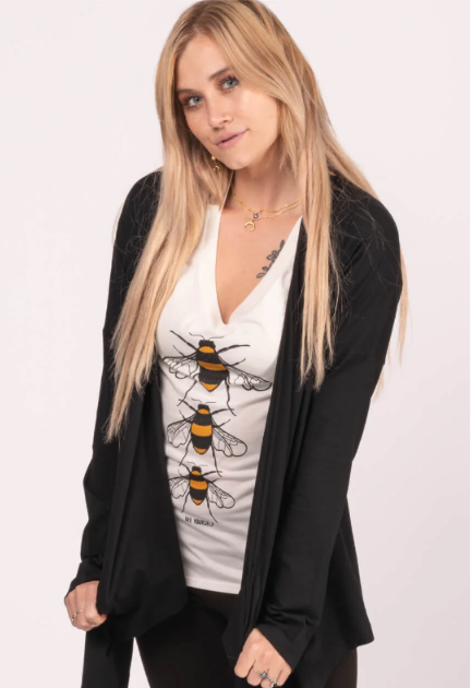 Soul Flower - Organic Cotton Draped Cardigan - Black