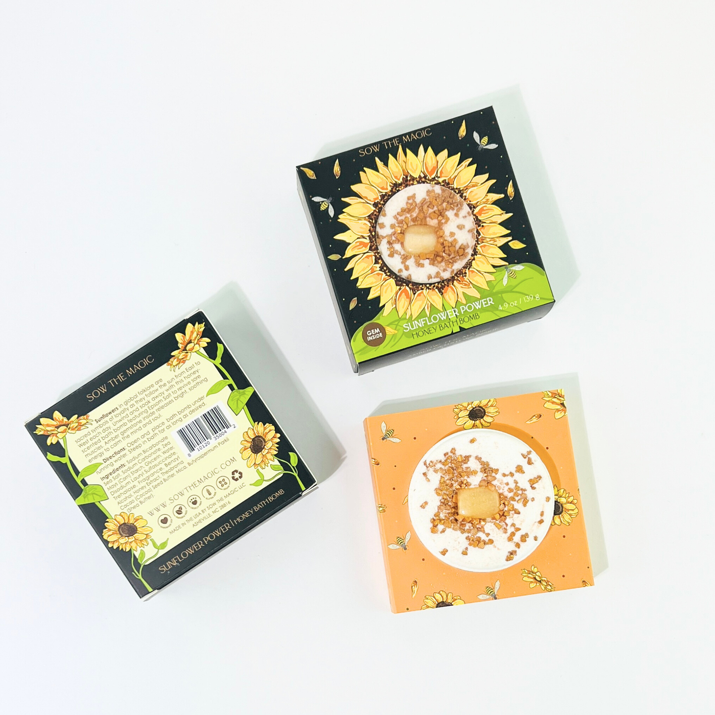 Sow the Magic - 🌻 Sunflower Power Honey Bath Bomb with Amber Gemstone – Soothing Epsom Salt Ritual