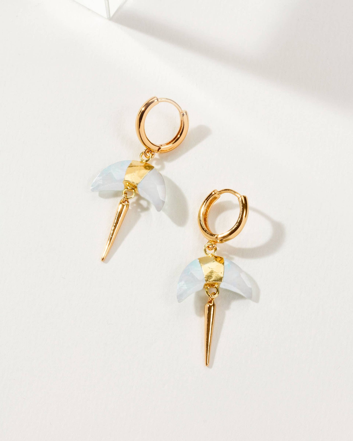 Luna Norte - Moonstone Crescent Horn Spike Huggie Hoop Earrings